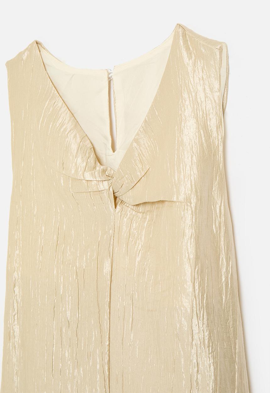 Pop Candy - Metallic shift dress with asymmetric twist knot - gold