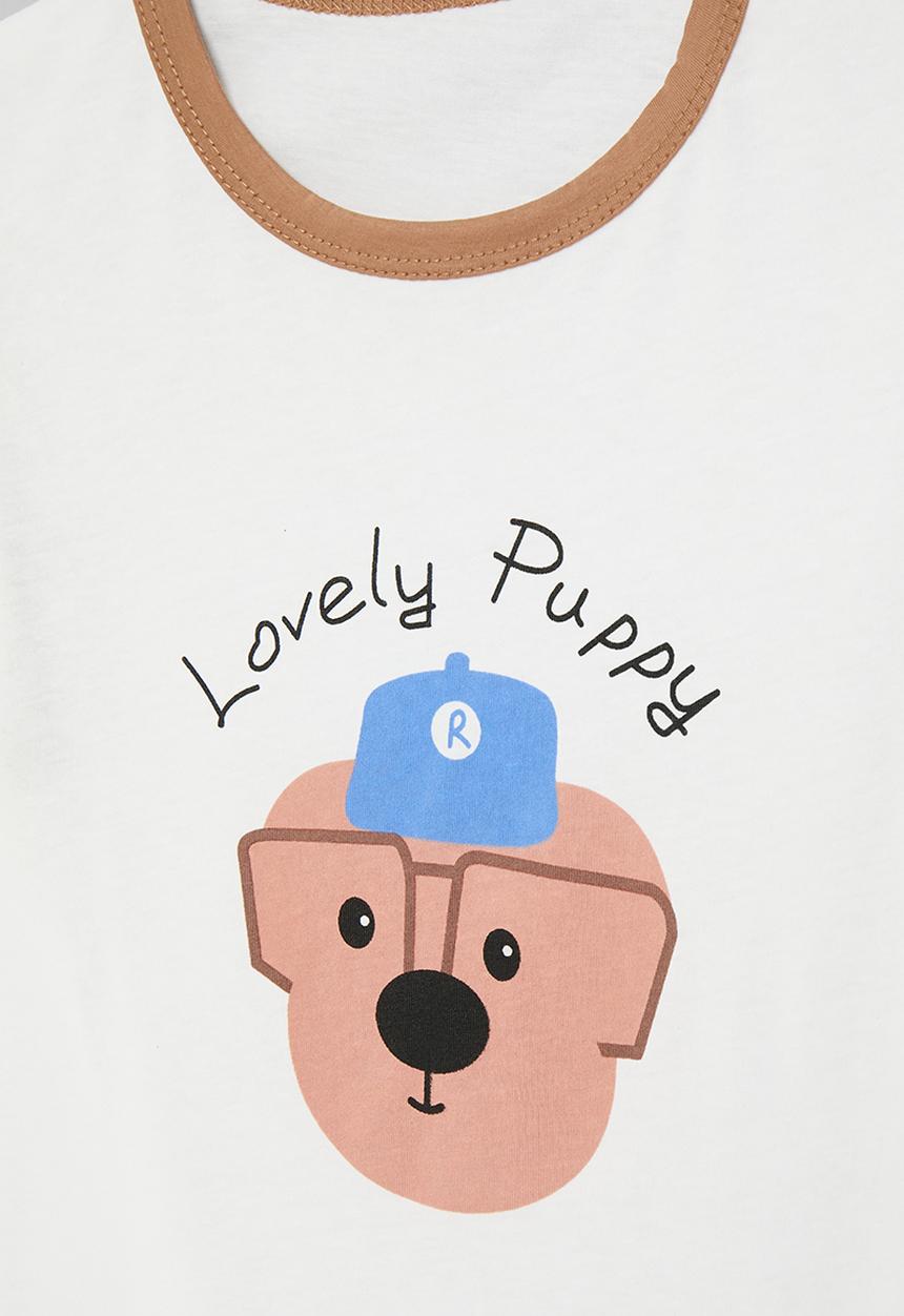 Pop Candy - Placement print vest with contrast rib - white/brown/lovely puppy