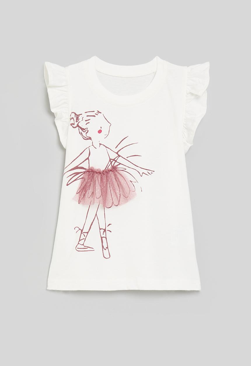 Pop Candy - Frilled sleeve tee with ballerina 3D tulle skirt - white/mauve