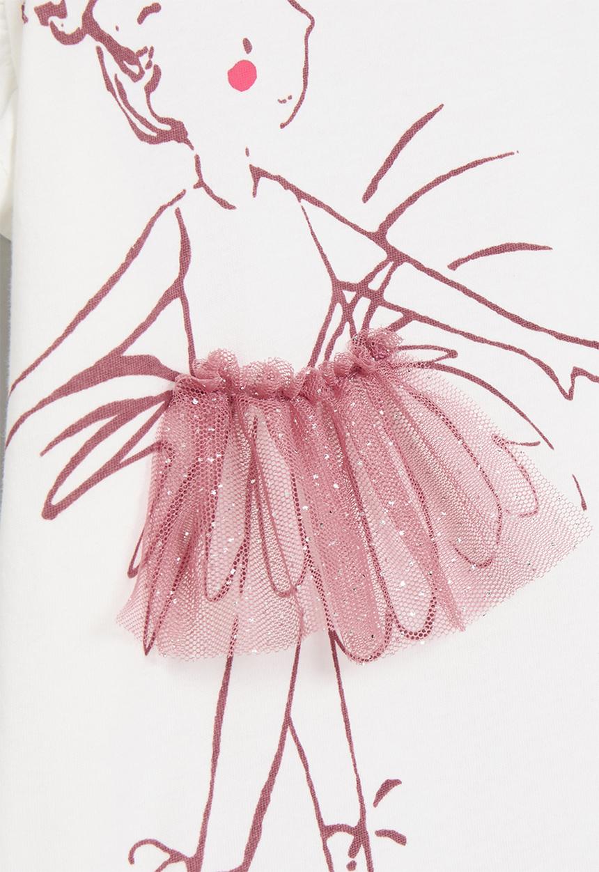 Pop Candy - Frilled sleeve tee with ballerina 3D tulle skirt - white/mauve