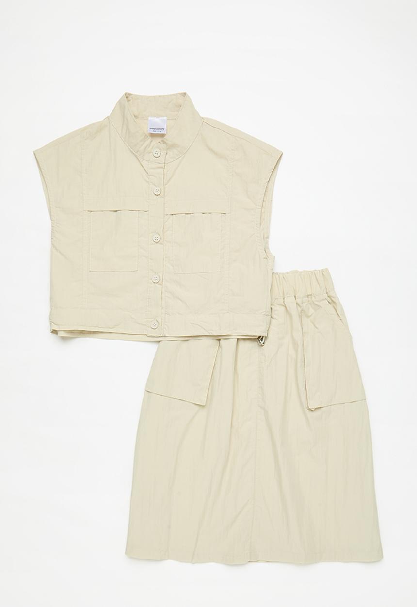 Pop Candy - Utility-style top & skirt with topstitching - ecru