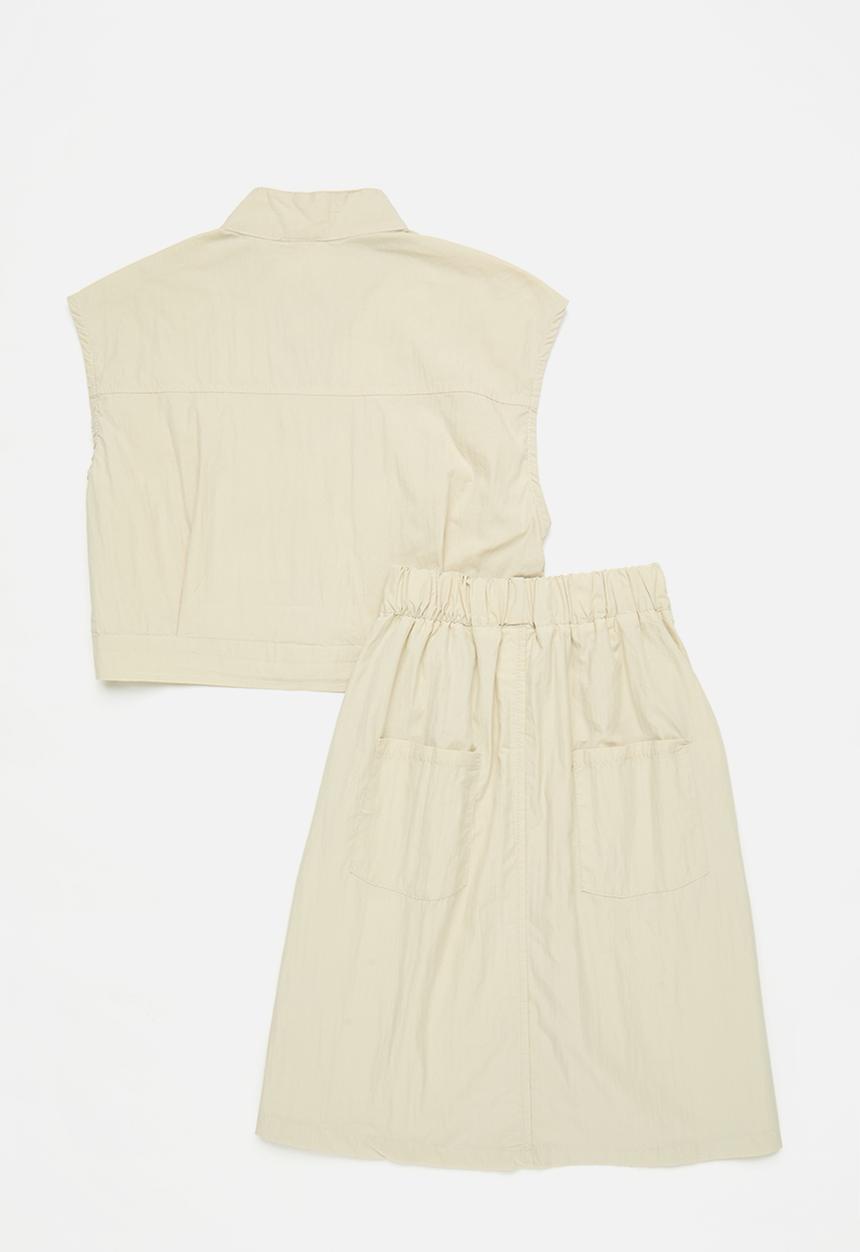 Pop Candy - Utility-style top & skirt with topstitching - ecru