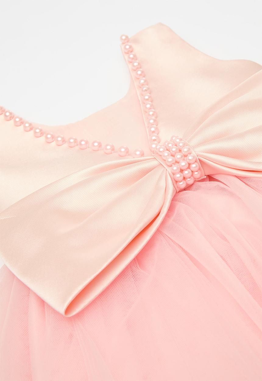Pop Candy - Pouf occasion dress with pearl beaded neckline & bow hairband - pink