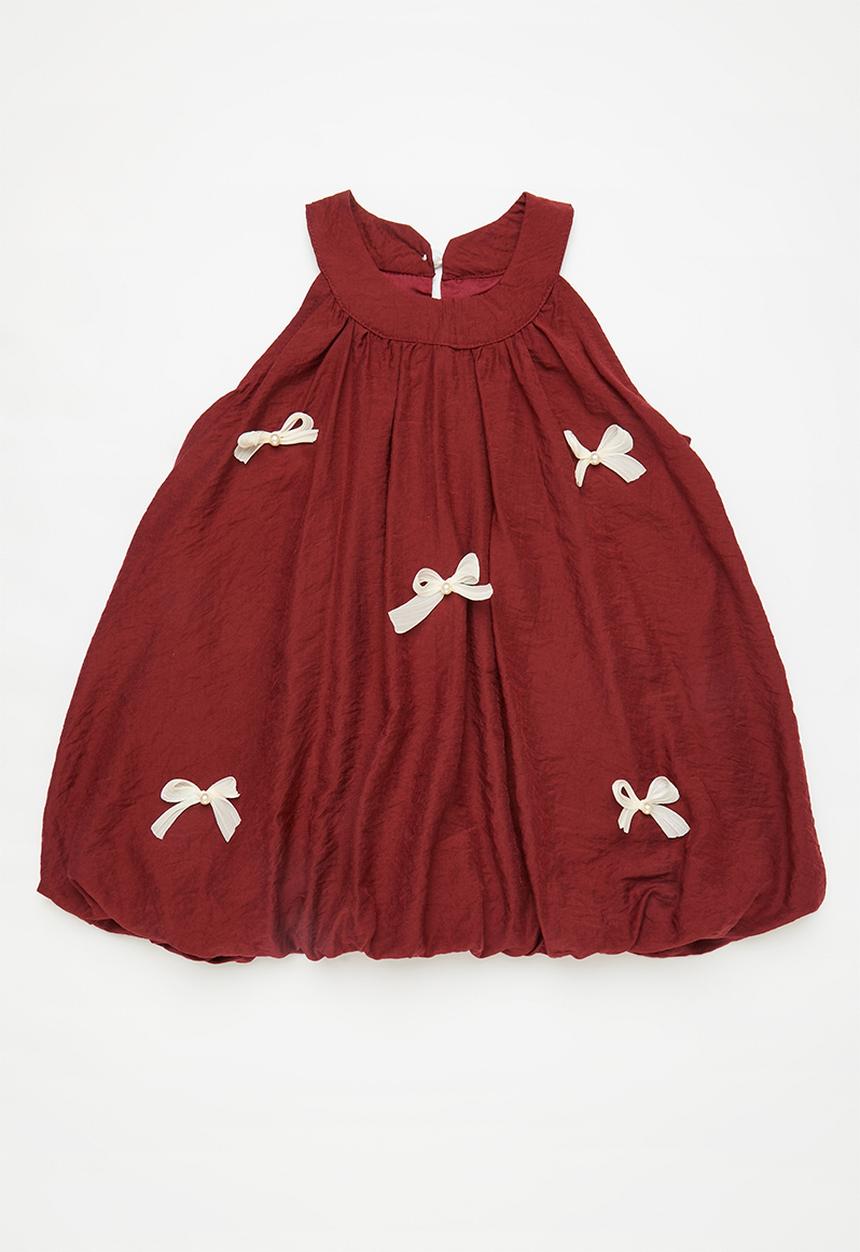 Pop Candy - Cutaway bubble dress with applique bows - maroon/cream