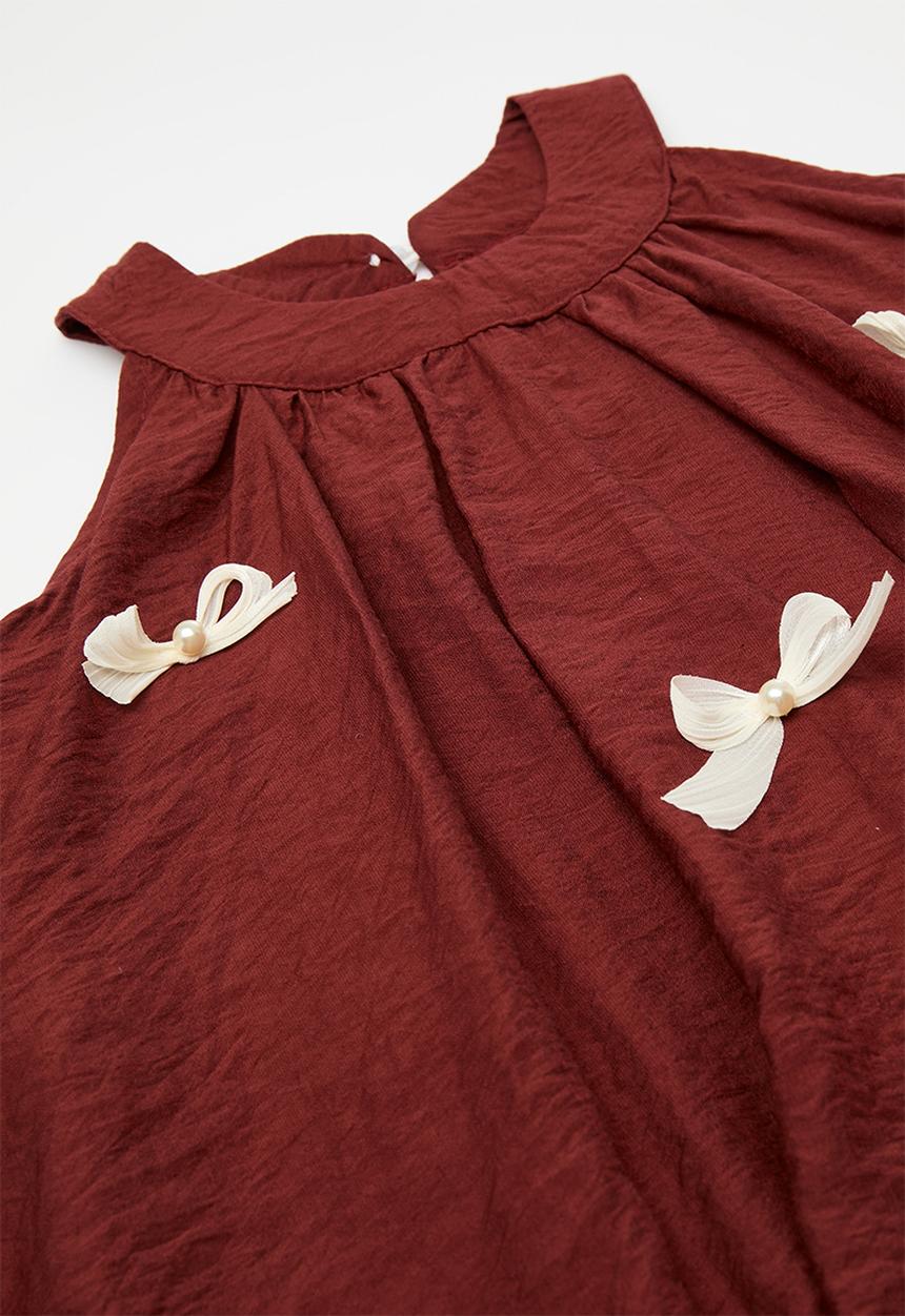 Pop Candy - Cutaway bubble dress with applique bows - maroon/cream
