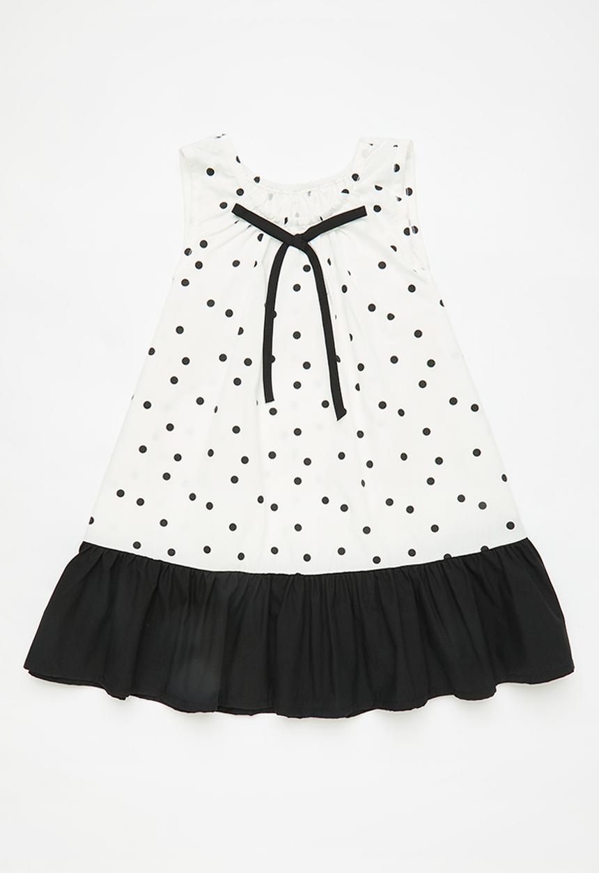 Pop Candy - Tent dress with contrast frilled hem - black/off white/polka dots