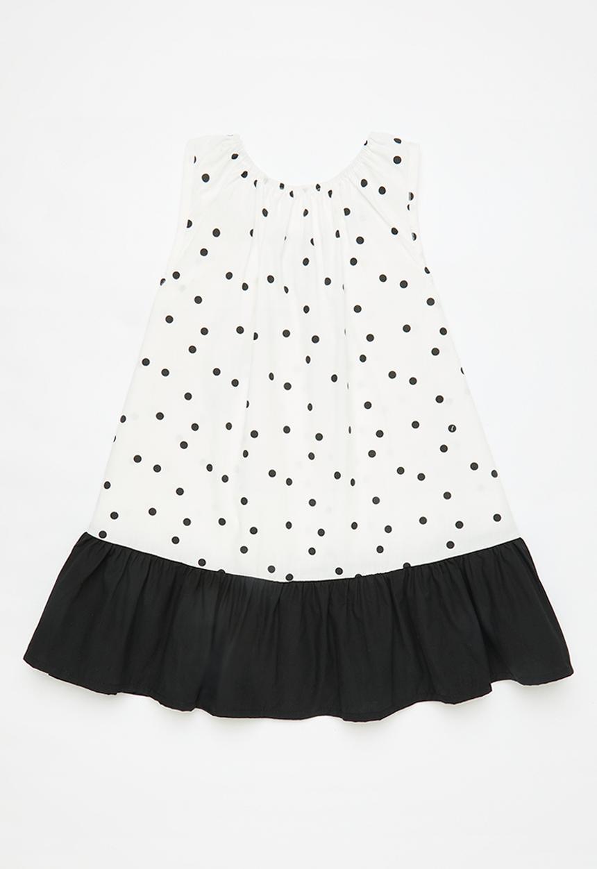 Pop Candy - Tent dress with contrast frilled hem - black/off white/polka dots