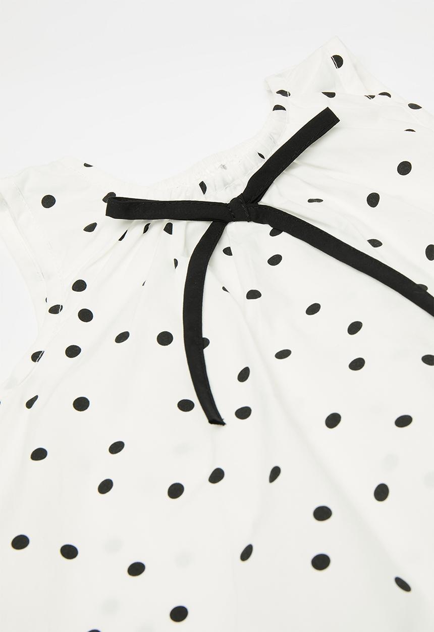 Pop Candy - Tent dress with contrast frilled hem - black/off white/polka dots