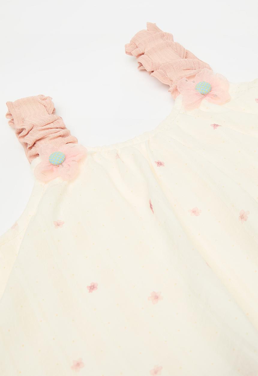 Pop Candy - Contrast tiered dress with elasticated straps - pink/white