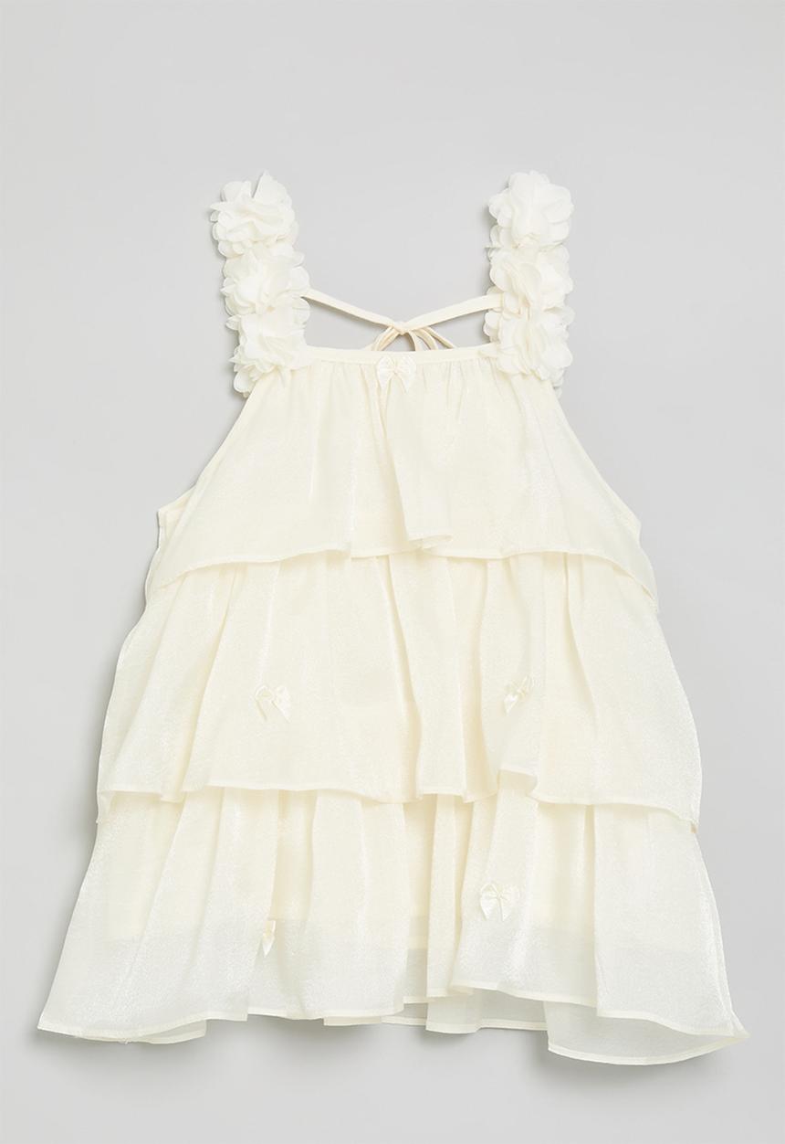 Pop Candy - Tiered dress with floral cluster straps - cream