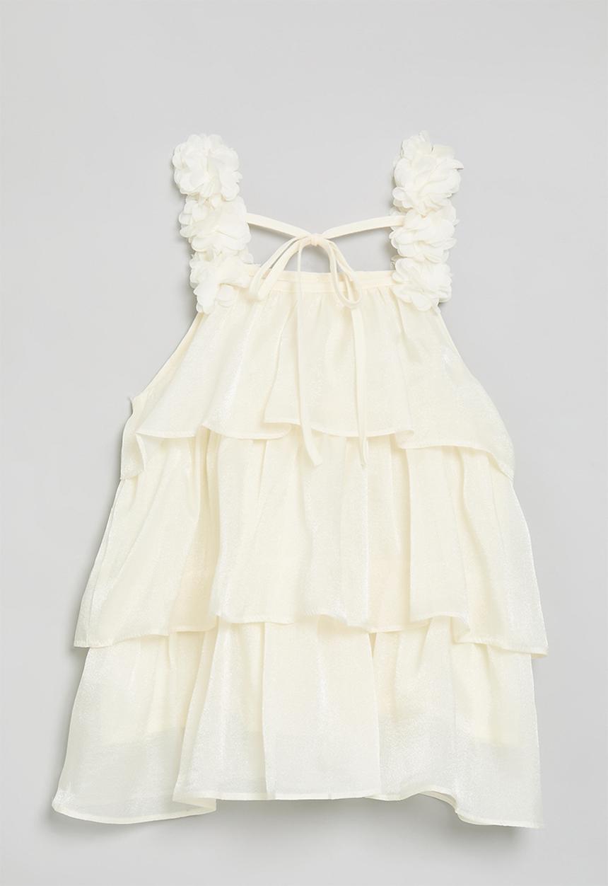 Pop Candy - Tiered dress with floral cluster straps - cream