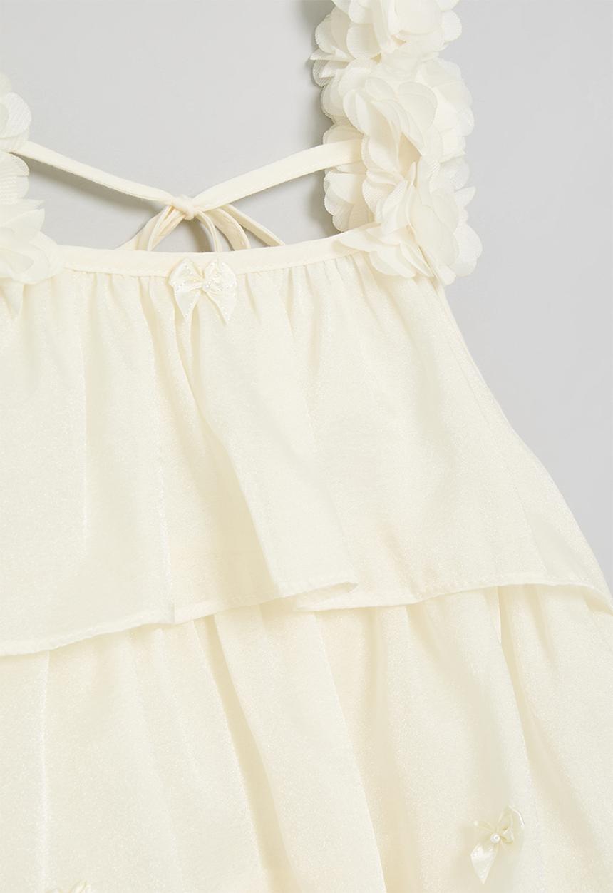 Pop Candy - Tiered dress with floral cluster straps - cream