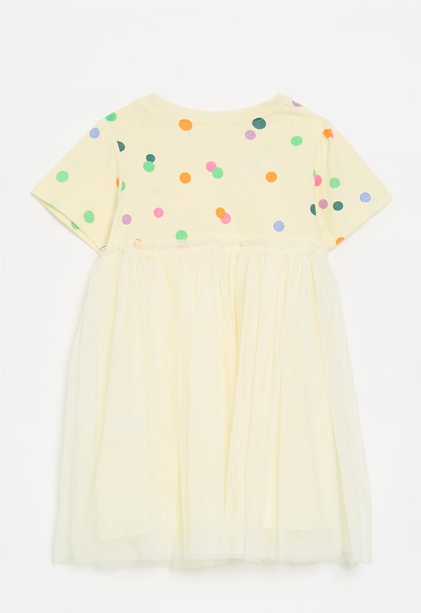 Pop Candy - Combo dress with padded kitten badge - ecru/multi