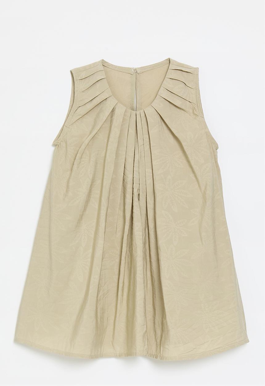 Pop Candy - Box pleated neckline dress with inverted pleat front - beige