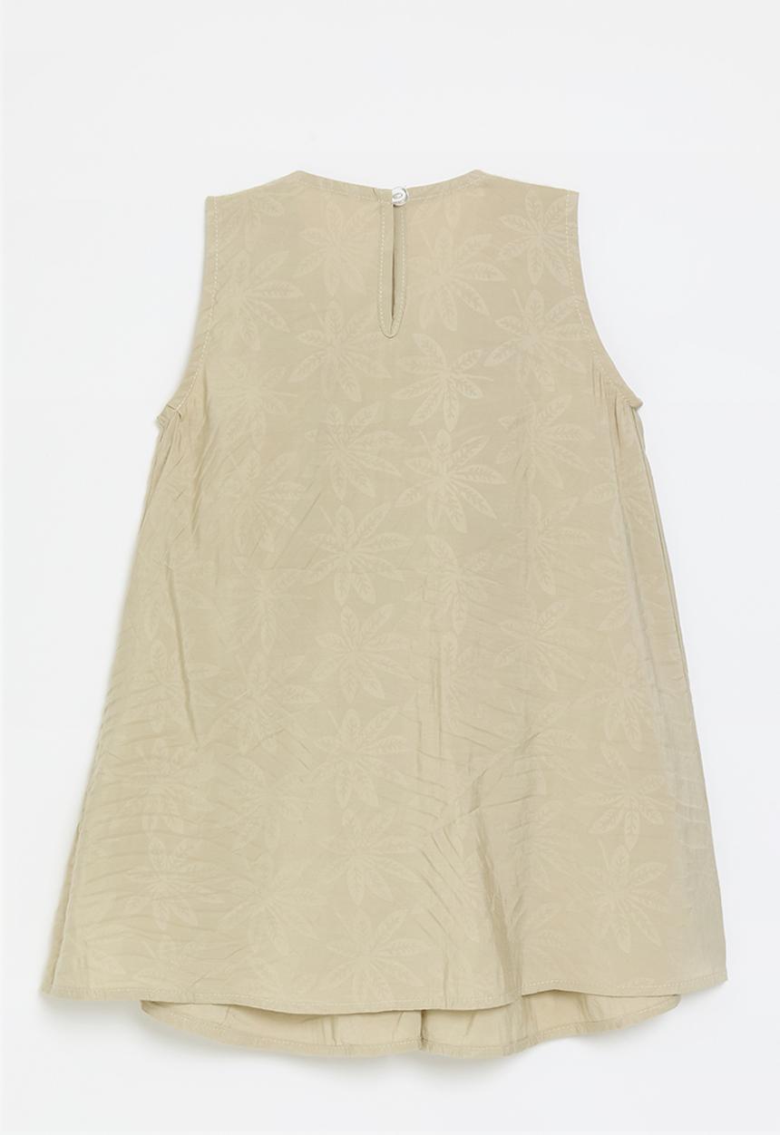 Pop Candy - Box pleated neckline dress with inverted pleat front - beige