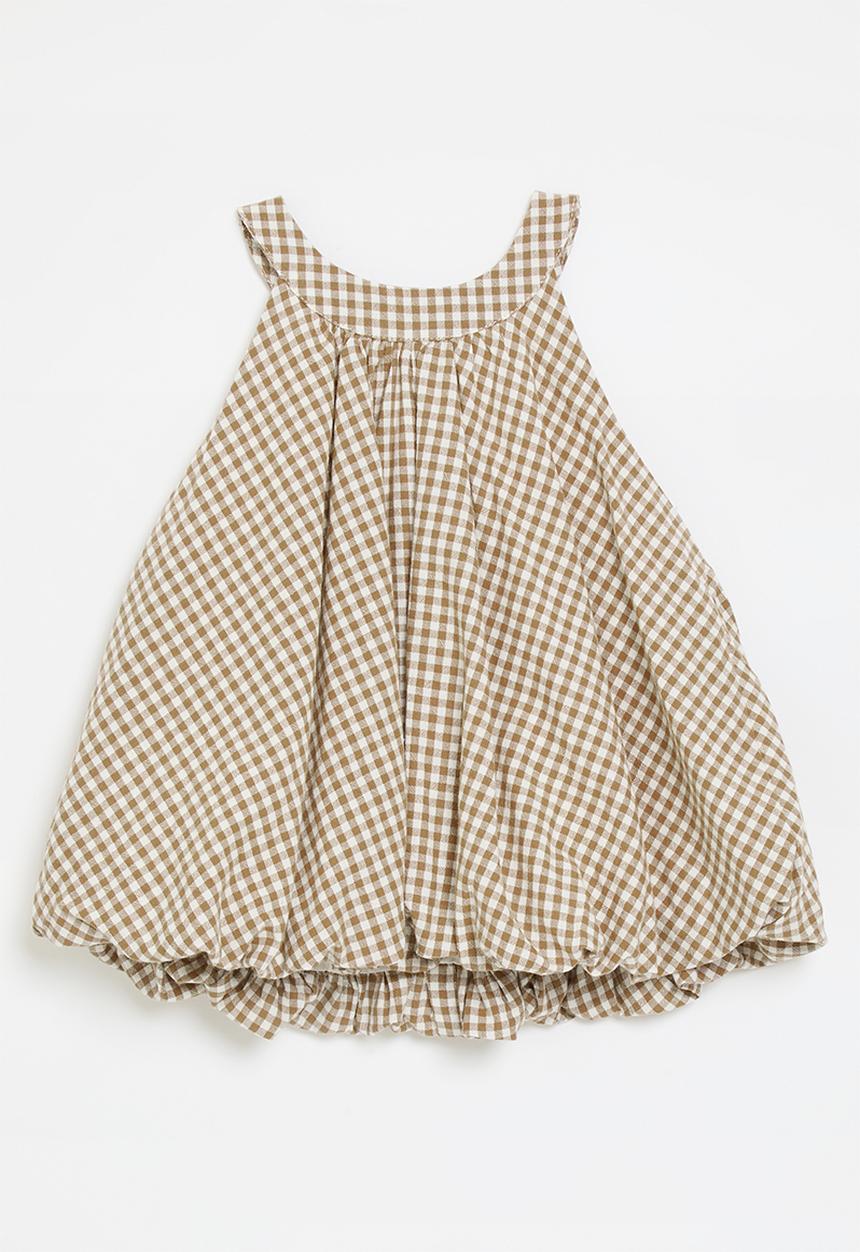 Pop Candy - Cutaway bubble top with keyhole closure - brown gingham