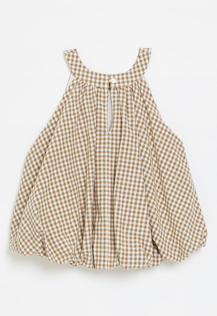 Pop Candy - Cutaway bubble top with keyhole closure - brown gingham