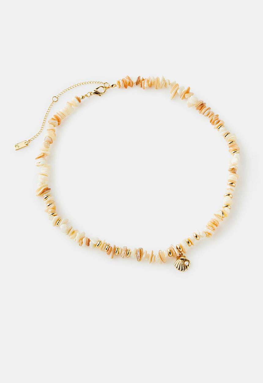 Rubi - Beaded Necklace - Up White Gold Cowrie Shell Chips