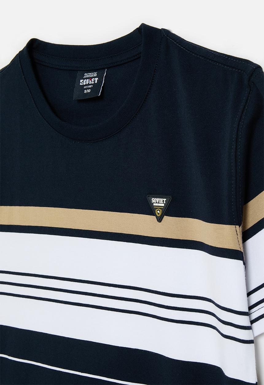 SOVIET - Boys crew neck y/dye stripe tee - navy