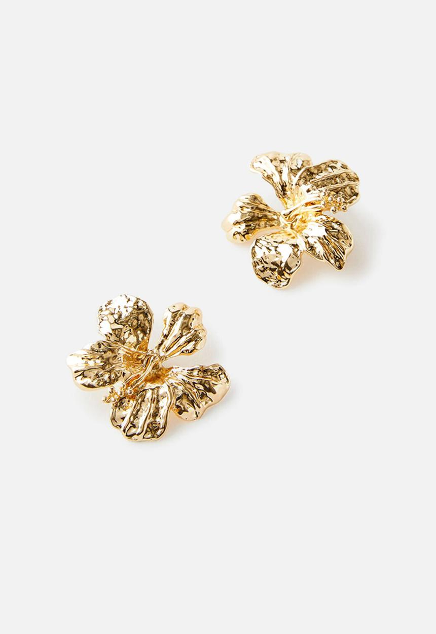 Rubi - Mid charm earring-up hammered flower gold
