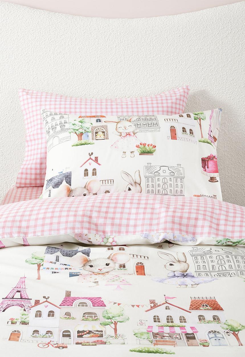 Linen House - Paris Tails Biscuit Duvet Cover Set - pink