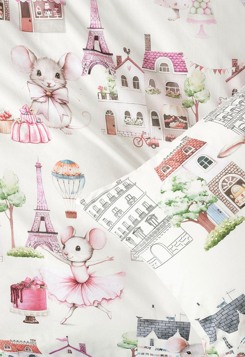 Linen House - Paris Tails Biscuit Duvet Cover Set - pink