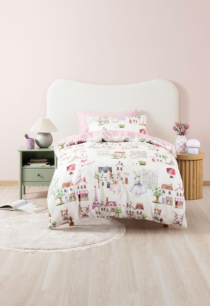 Linen House - Paris Tails Biscuit Duvet Cover Set - pink