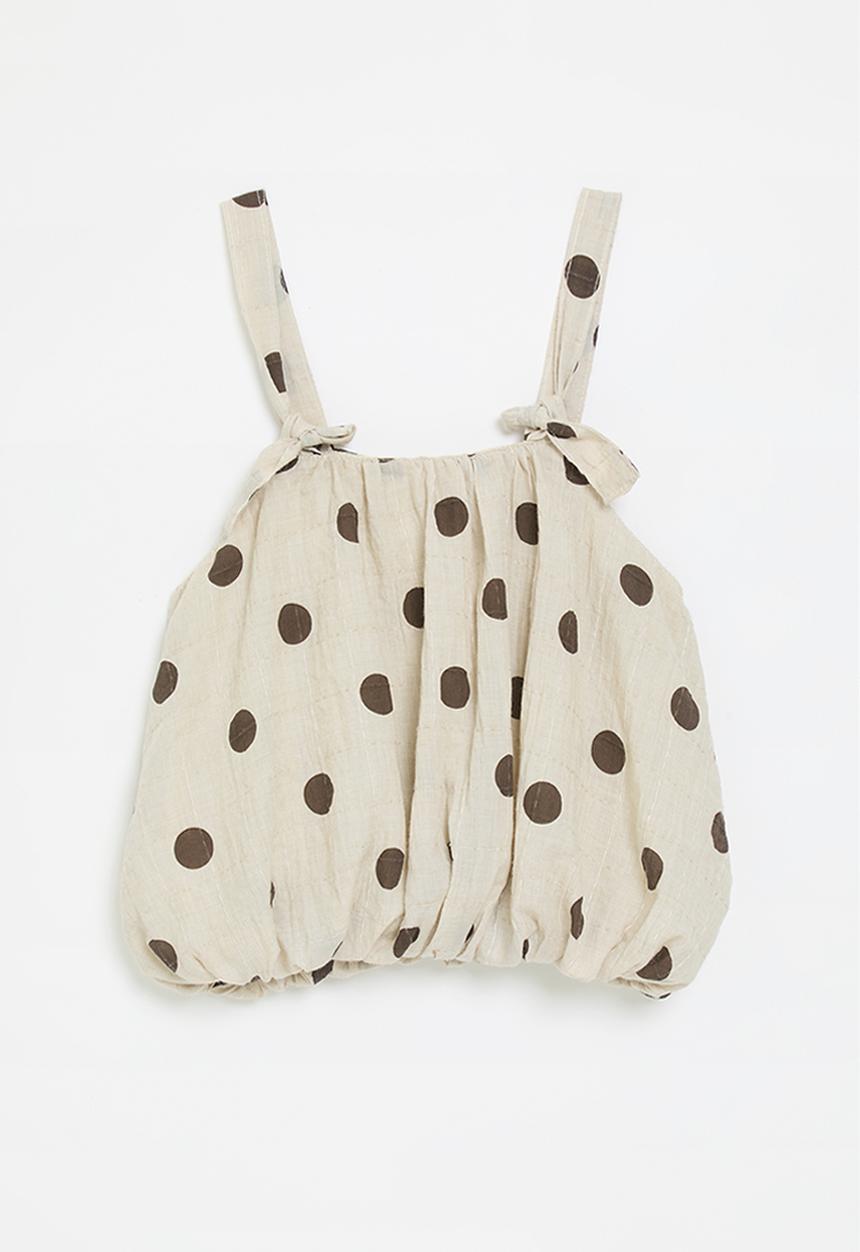 Pop Candy - Bubble hem top - oatmeal/polka dots