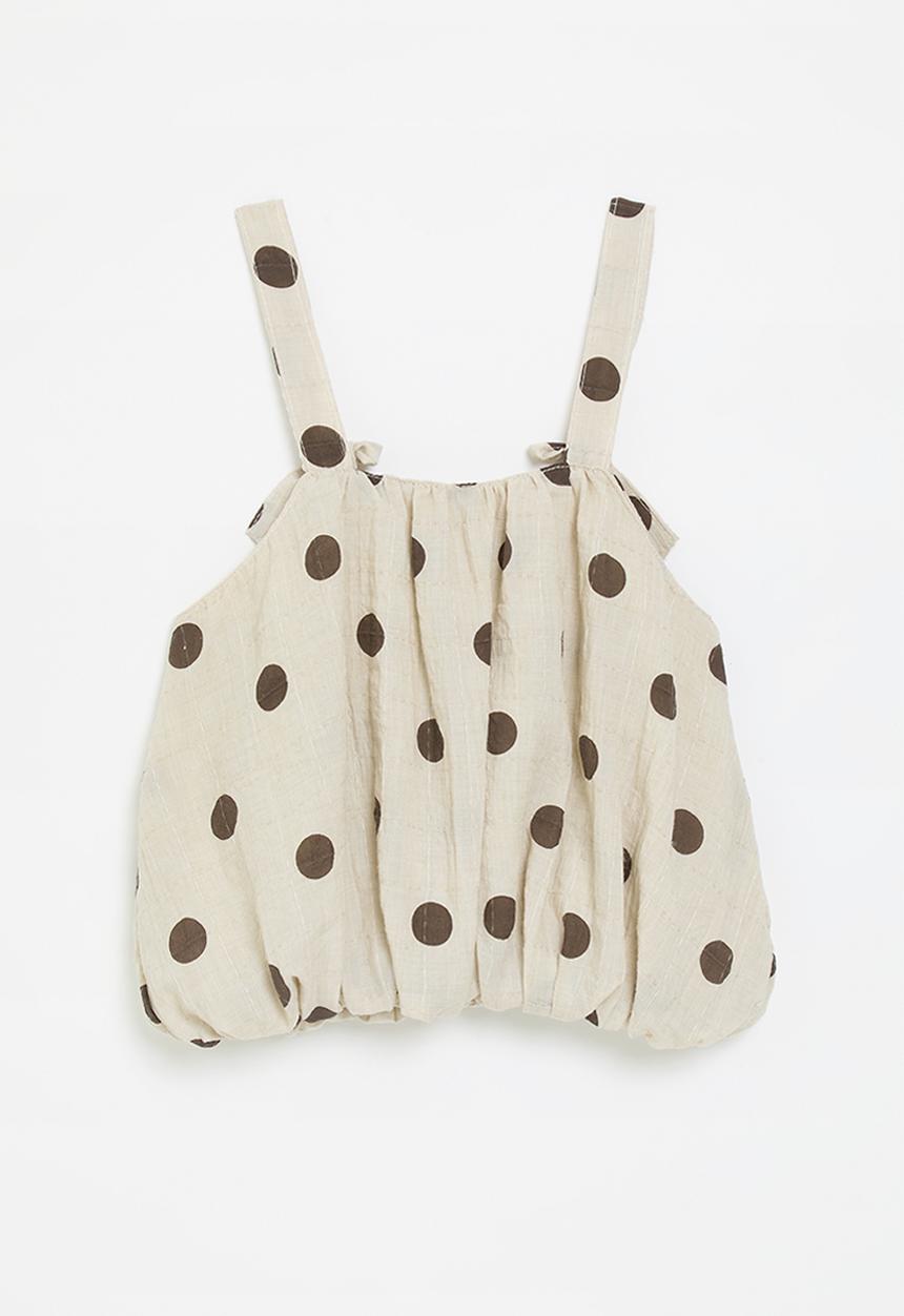 Pop Candy - Bubble hem top - oatmeal/polka dots