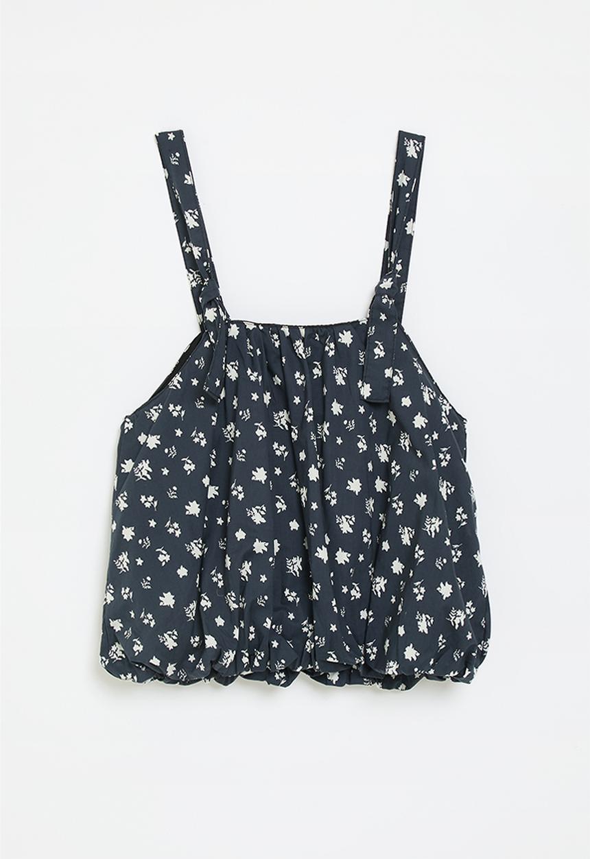 Pop Candy - Printed bubble hem top - navy blue/floral