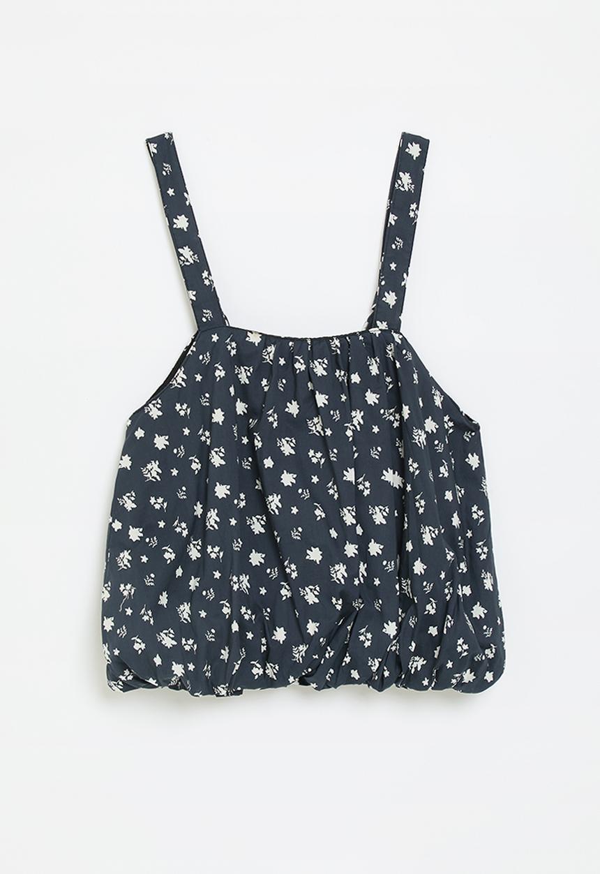 Pop Candy - Printed bubble hem top - navy blue/floral