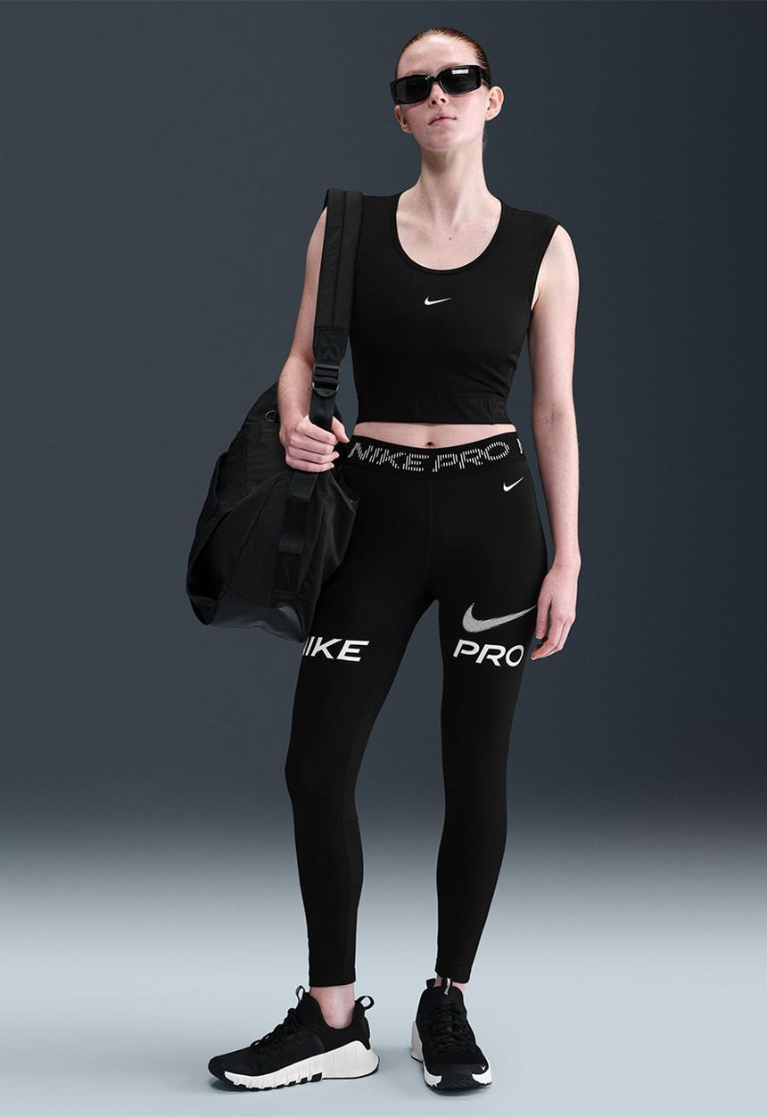 Nike - Mid-Rise 7/8 Mesh-Panel Graphic Leggings - Black