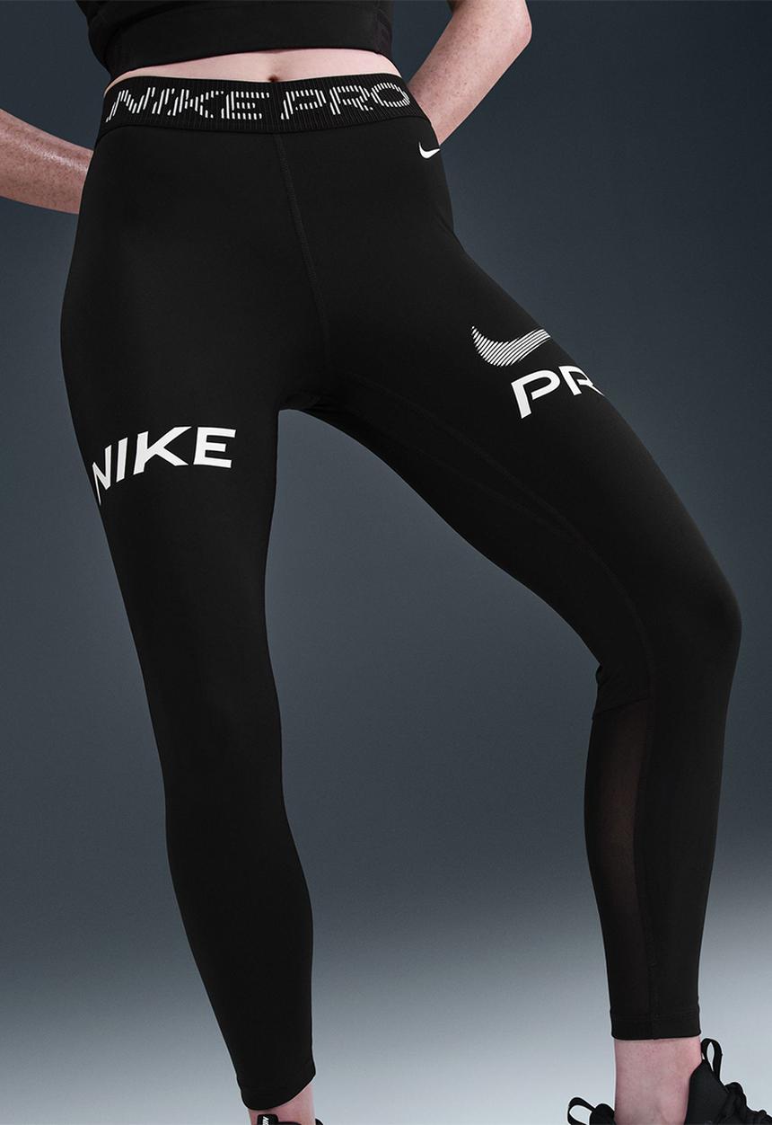 Nike - Mid-Rise 7/8 Mesh-Panel Graphic Leggings - Black