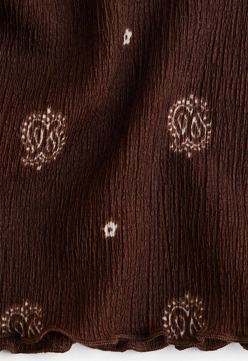 H&M - Overlock-detail crinkled top - dark brown/patterned