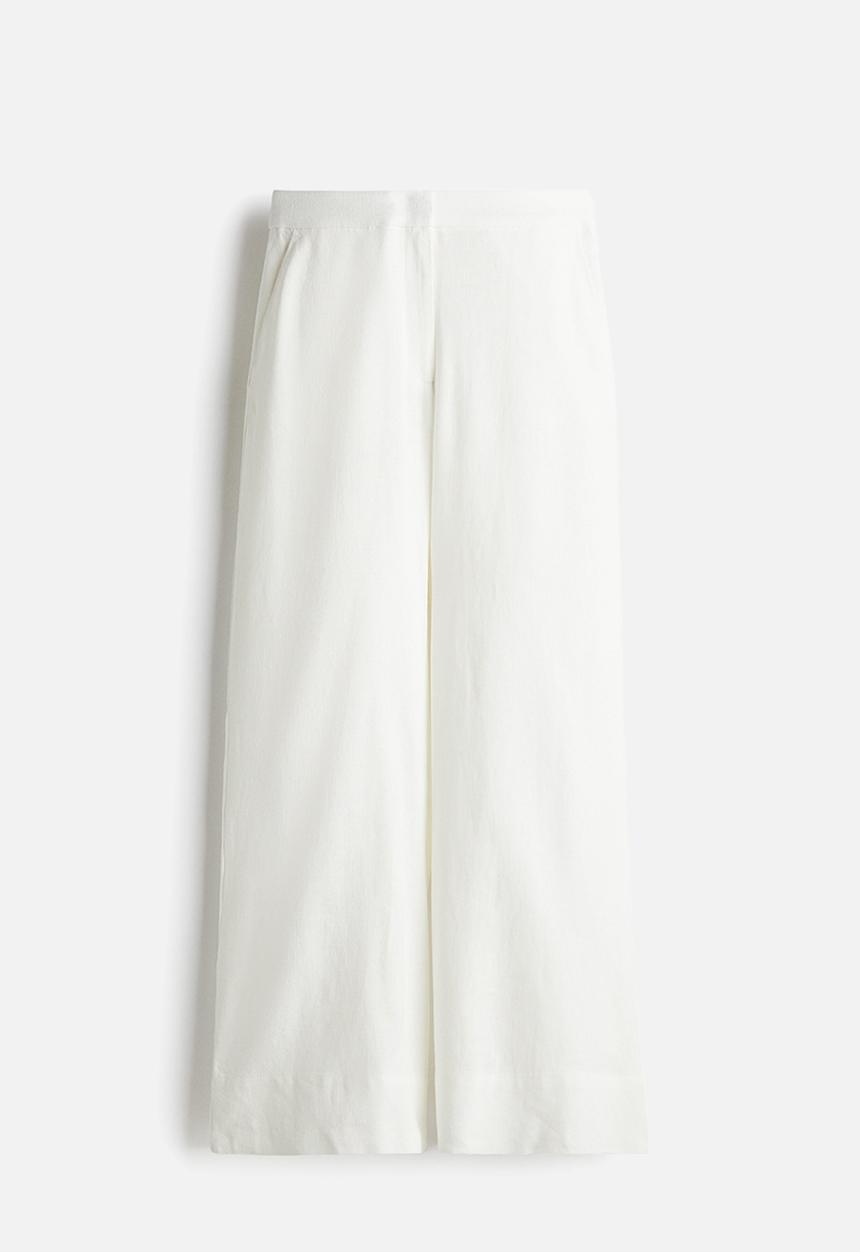 H&M - Wide linen-blend trousers - white