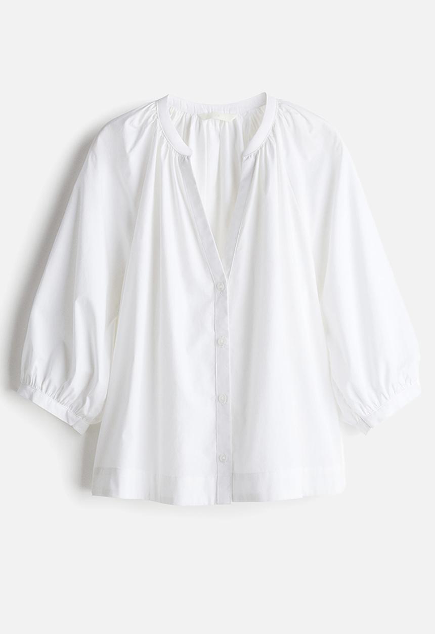 H&M - Balloon-sleeved poplin blouse - white