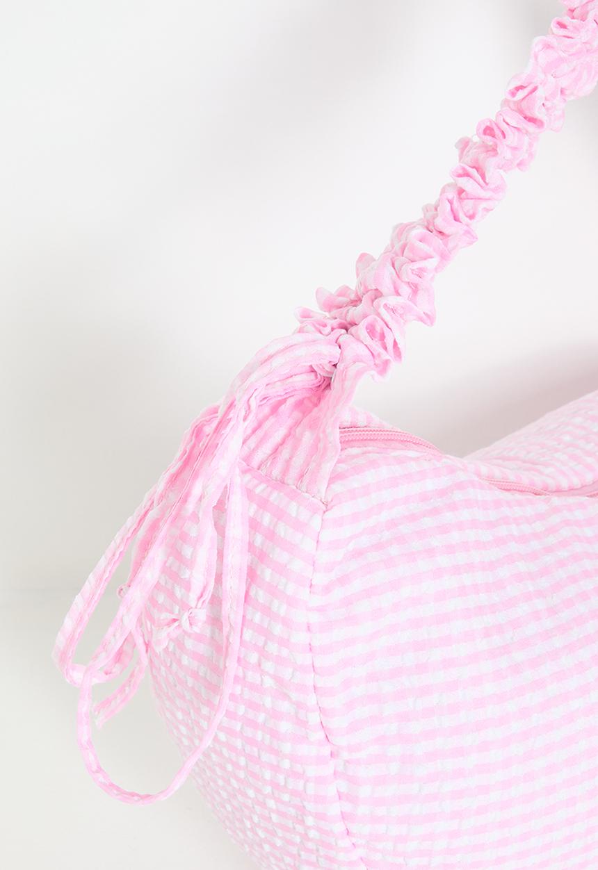Pop Candy - Crescent moon shoulder bag with elasticated strap - pink gingham