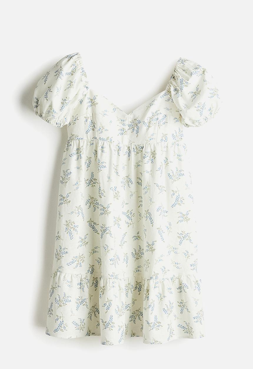H&M - Puff-sleeved dress - cream/floral