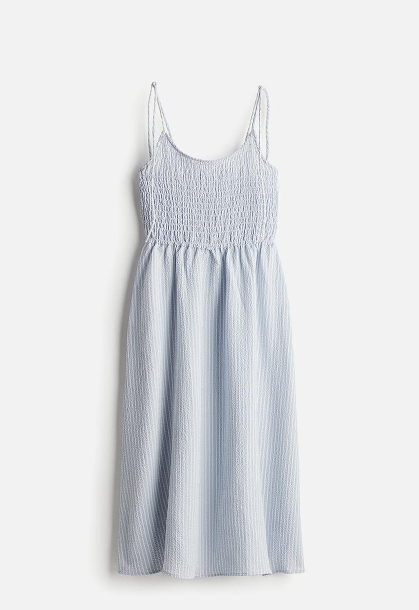 H&M - Tie-strap smocked dress - light blue/striped 