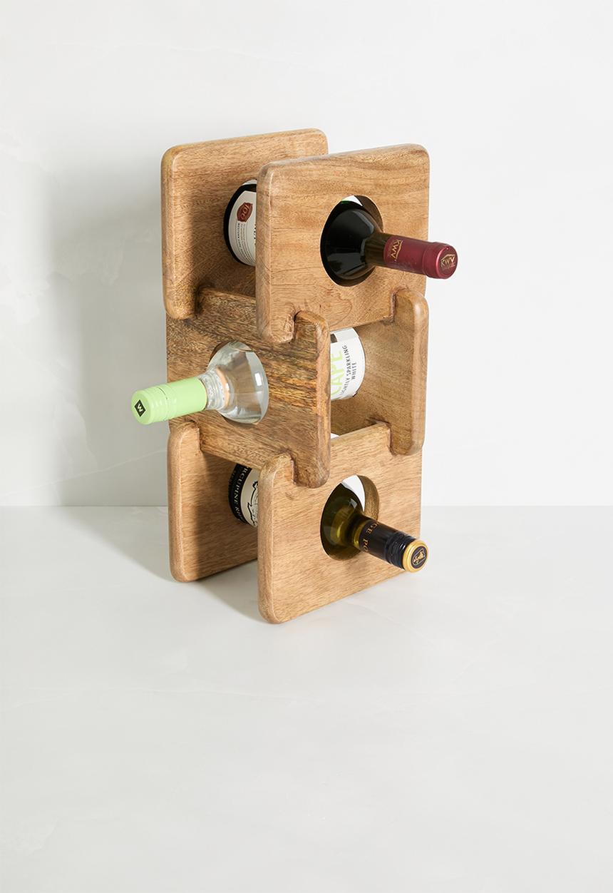 Sixth Floor - 3 Bottle Wooden Wine Rack - Natural