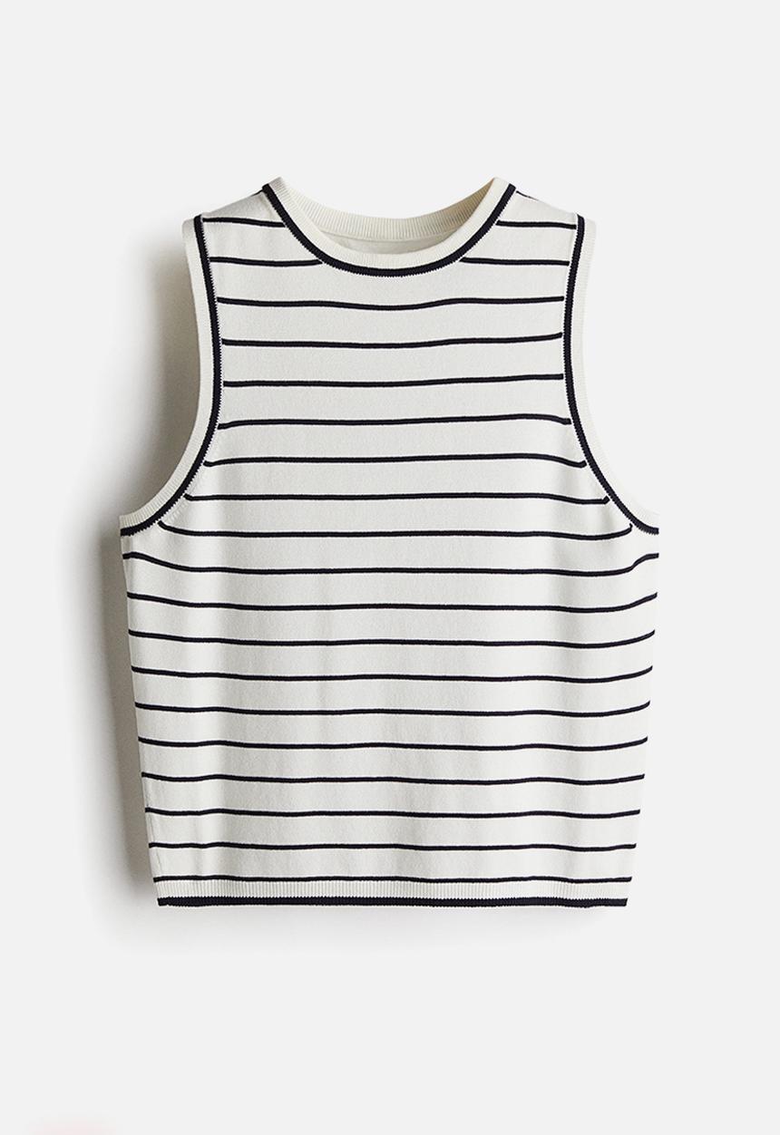 H&M - Fine-knit sweater vest - white/navy blue striped