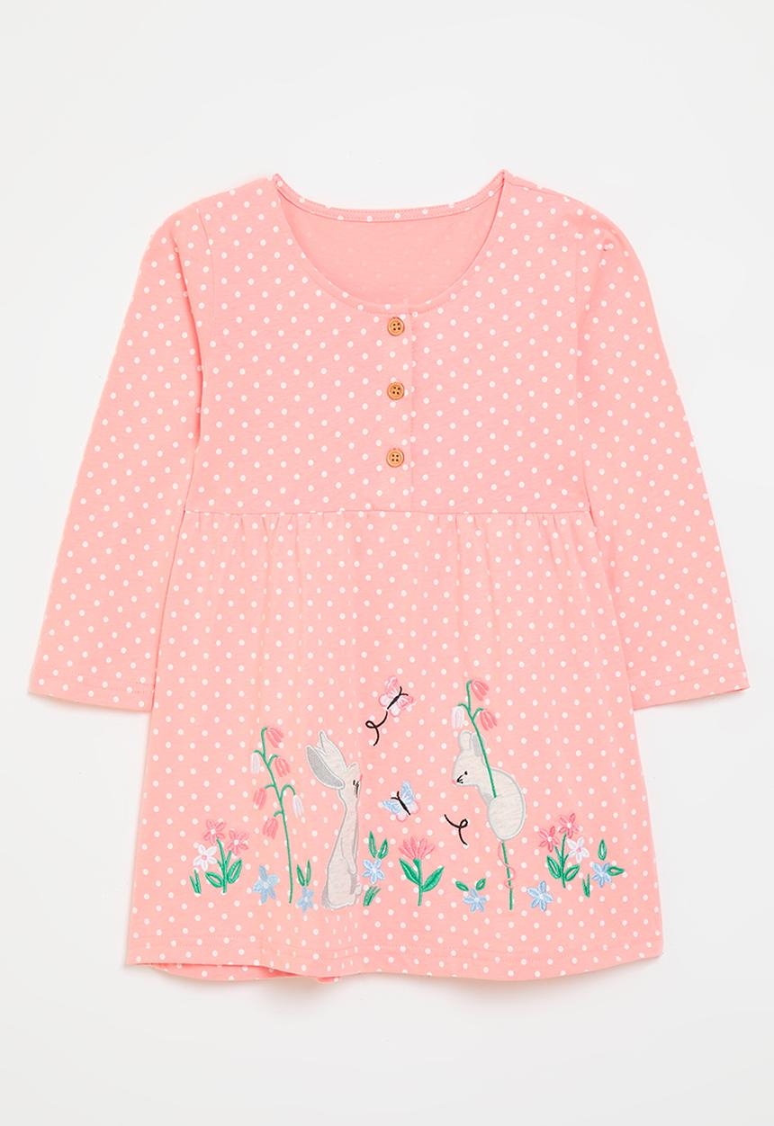 Pop Candy - Bunny graphic polka dot dress - salmon pink