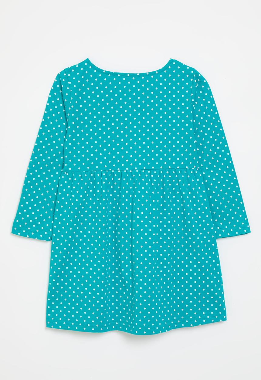 Pop Candy - Bird embroidered graphic polka dot dress - aqua 