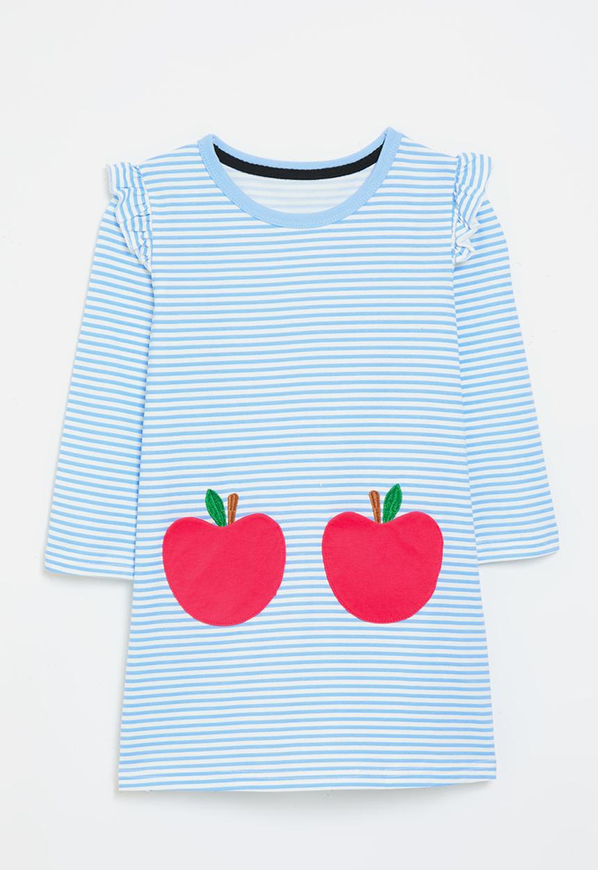 Pop Candy - Blue stripe dress with apple applique - multi