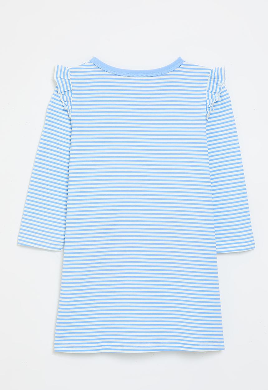 Pop Candy - Blue stripe dress with apple applique - multi