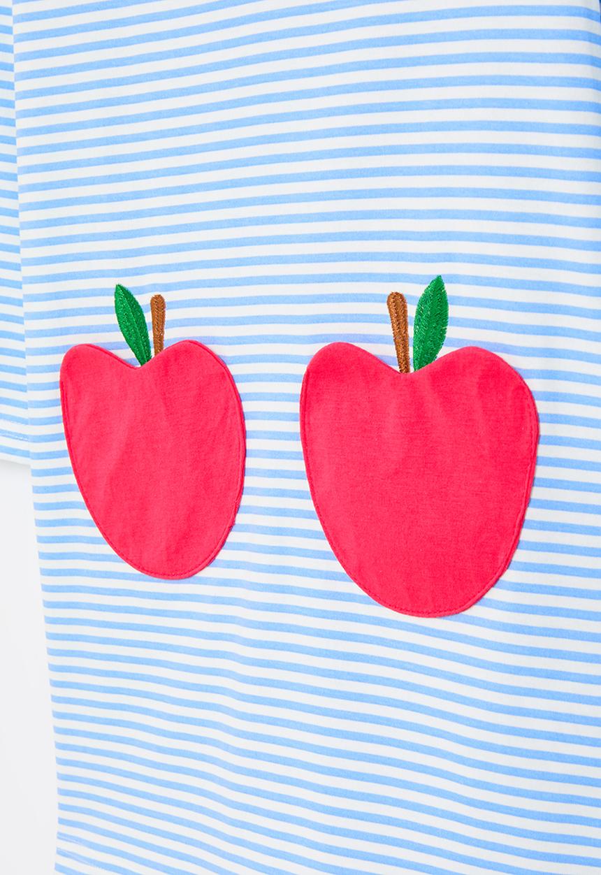 Pop Candy - Blue stripe dress with apple applique - multi