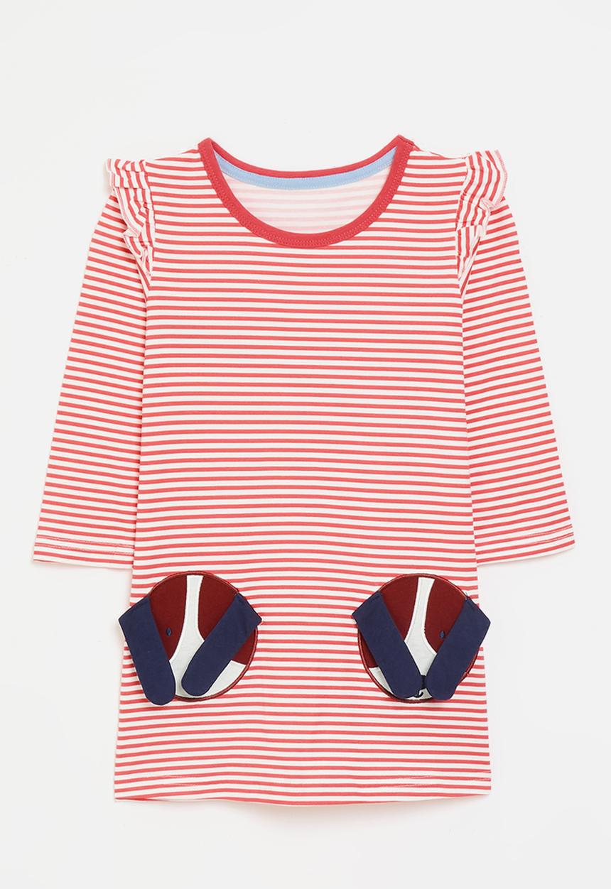 Pop Candy - Red stripe dress with puppy applique - multi