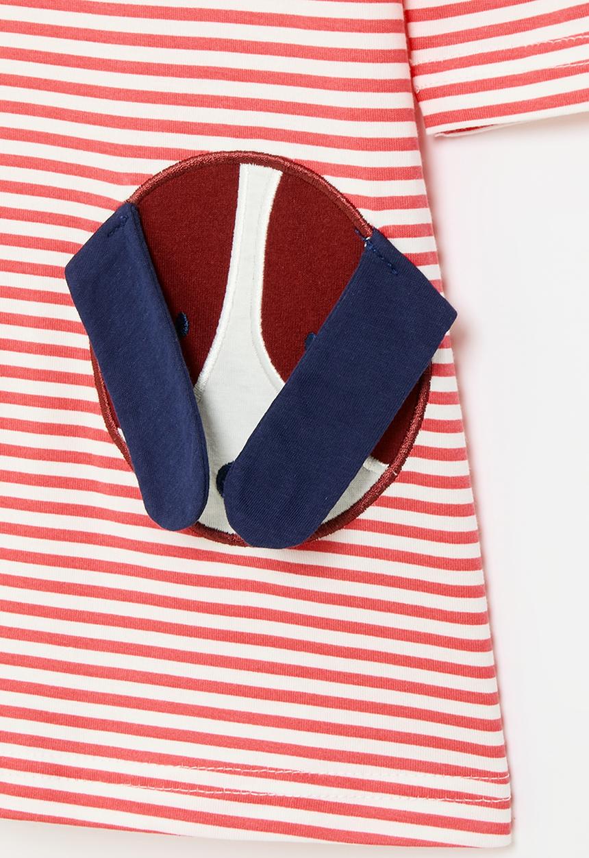 Pop Candy - Red stripe dress with puppy applique - multi