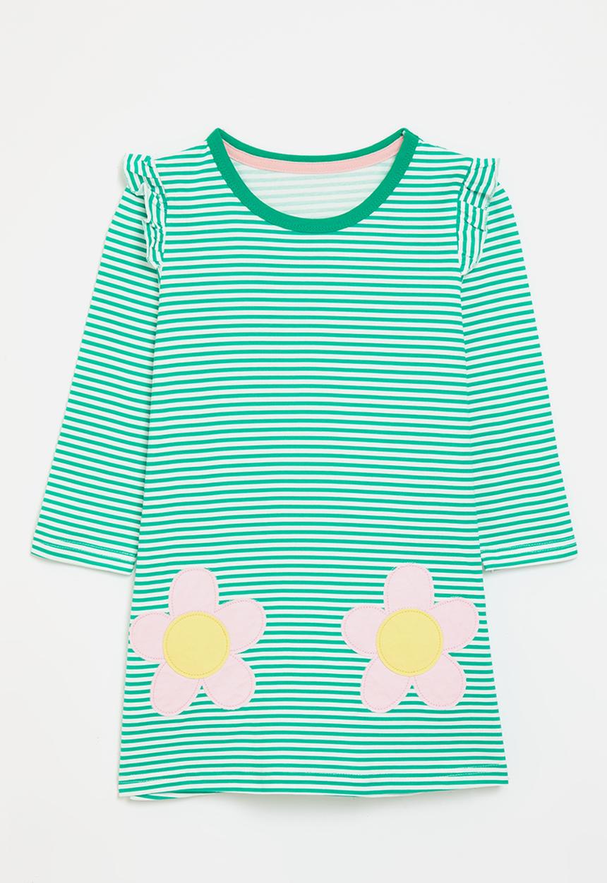 Pop Candy - Green stripe dress with flower applique - multi