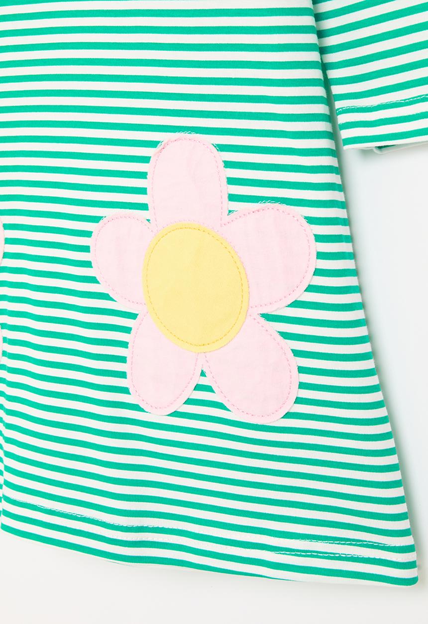 Pop Candy - Green stripe dress with flower applique - multi